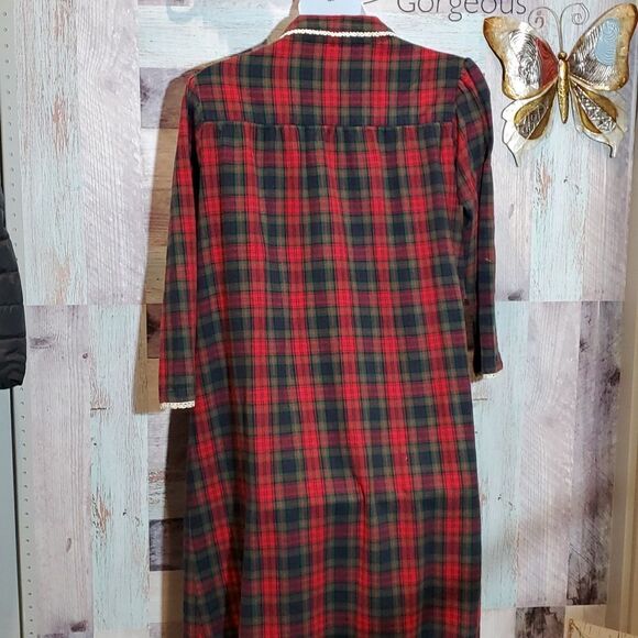 Sleep Sense Portuguese Flannel Red Plaid Long Gown Sz L - Picture 6 of 8